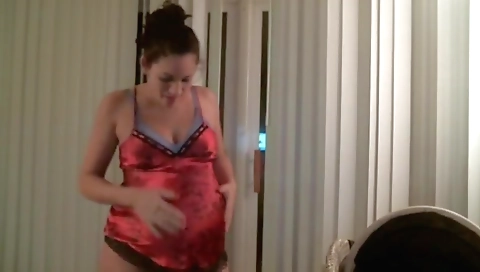 9 month pregnant horny girl playing with her dildo